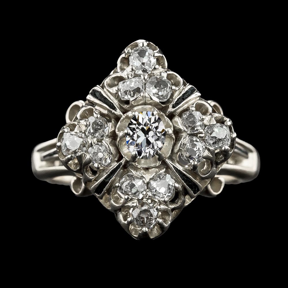 4 CT Vintage Style Cushion & Oval Old Cut Diamond Engagement Ring, Size 6.5