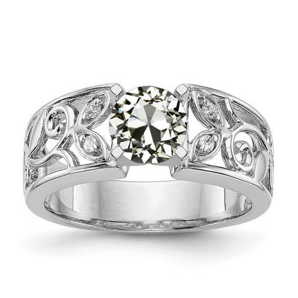 70987 2 CT Womens Round Old Mine Cut Diamond Prong Leaf Style Ring, Size 6.5 -  Harry Chad Enterprises