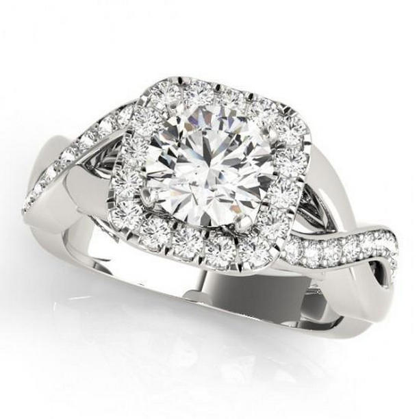 Picture of Harry Chad Enterprises 10146 1.65 CT Halo Round Diamond Engagement Twisted Shank Ring, 14K White Gold - Size 6.5