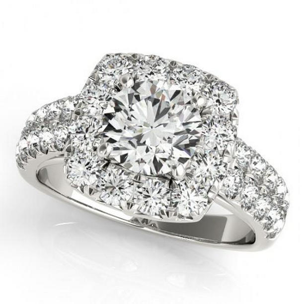 10207 1.90 CT Round Brilliant Diamonds Halo Fancy Ring, 14K Solid Gold - Size 6.5
