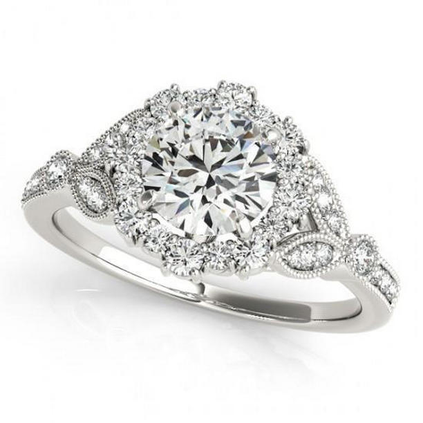 Picture of Harry Chad Enterprises 10237 1.50 CT Halo Round Diamond Engagement Fancy Ring, 14K White Gold - Size 6.5