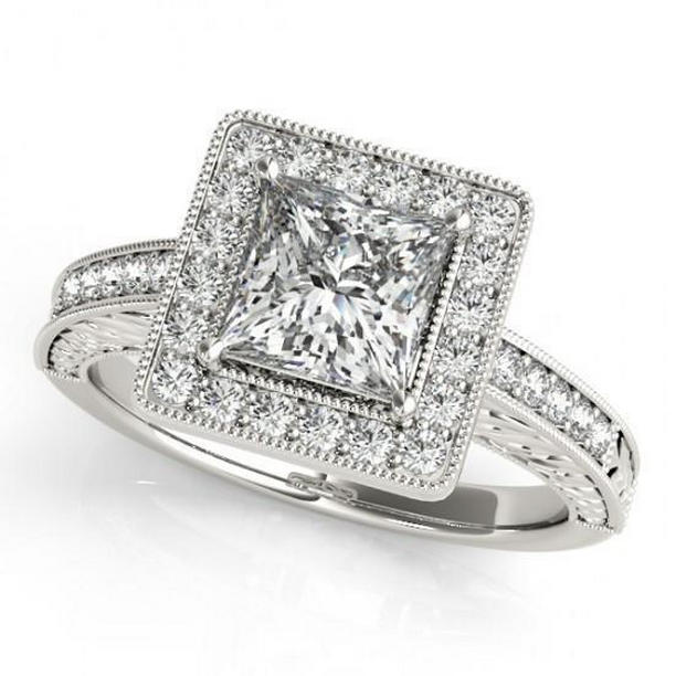 Picture of Harry Chad Enterprises 10282 1.50 CT Princess Halo Diamond Ring with Accents&#44; 14K White Gold - Size 6.5