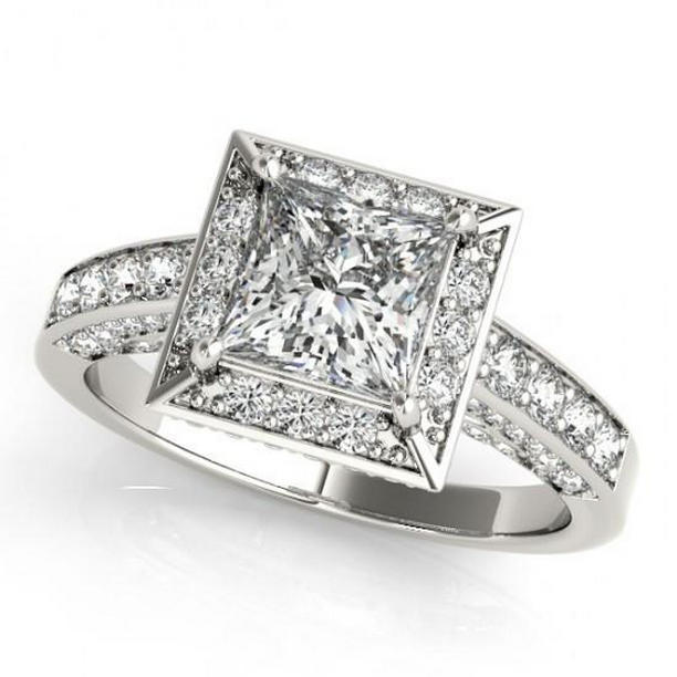Picture of Harry Chad Enterprises 10287 1.75 CT Princess Halo Round Diamond Cut Engagement Ring&#44; 14K White Gold - Size 6.5