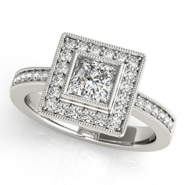Picture of Harry Chad Enterprises 10296 1.50 CT Princess & Halo Round Diamond White Gold Engagement Ring&#44; Size 6.5