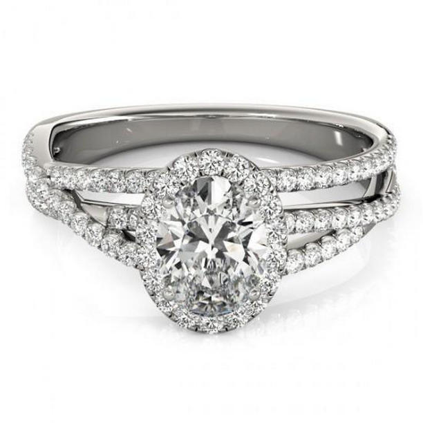 Picture of Harry Chad Enterprises 10324 2 CT Oval & Round Diamonds Split Shank Ring&#44; 14K White Gold - Size 6.5