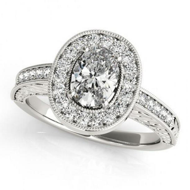 10338 Halo Diamond Vintage Style 1.25 CT Solid Engagement Ring, 14K White Gold - Size 6.5
