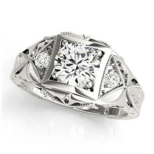 10352 1 CT Diamond Lady Three Stone Vintage Style Ring, Size 6.5