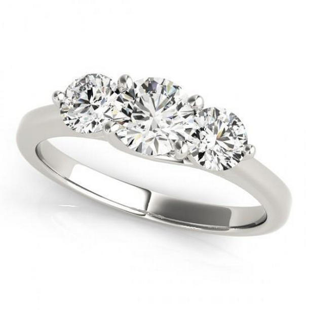 10401 2 CT Round Diamond Three Stone Engagement Ring, 14K White Gold - Size 6.5