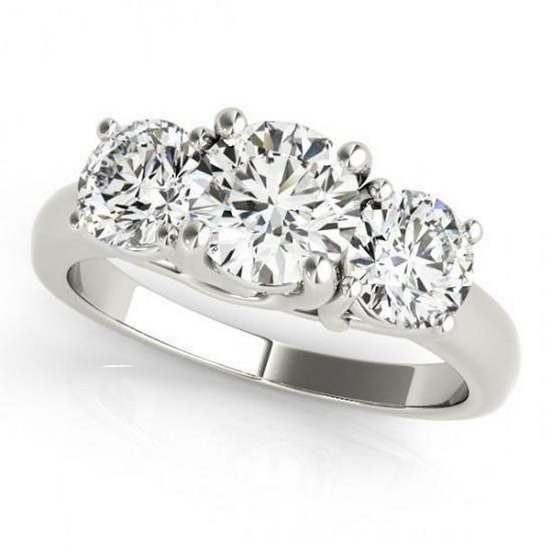 10408 2 CT Three Stone Round Diamond Engagement Ring, 14K Solid Gold - Size 6.5