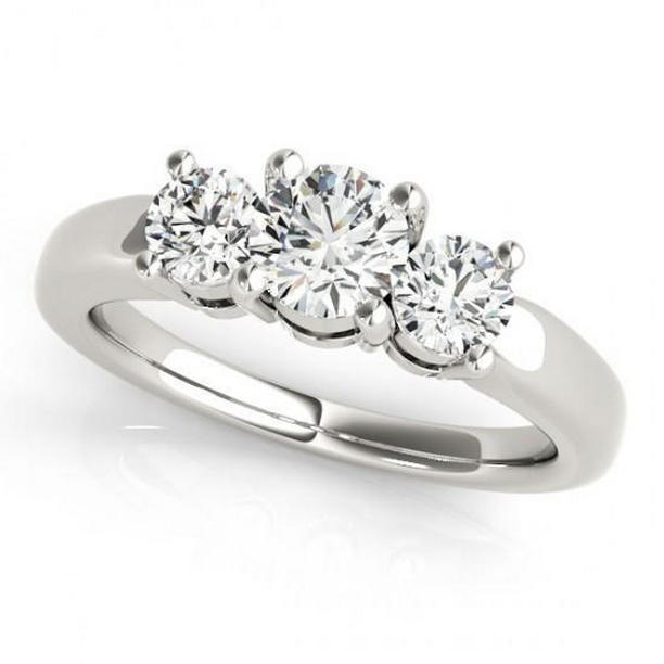 10422 2 CT Three Stone Round Cut Diamond Ring, 14K White Gold - Size 6.5