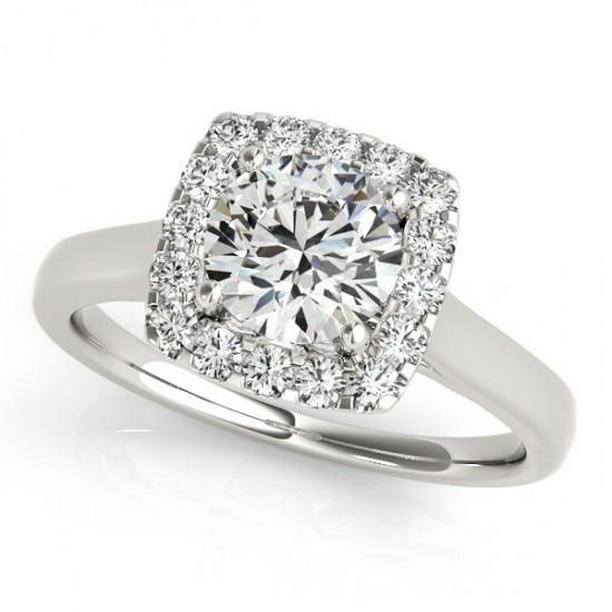 1.50 CT Round Diamond Solitaire with Accent Halo Ring, 14K White Gold - Size 6.5