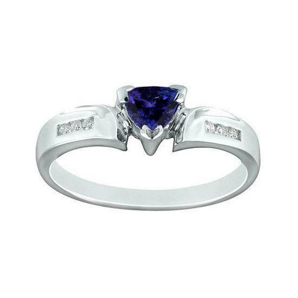 1.75 CT Trillion AAA Tanzanite Diamonds Fancy Ring, 14K White Gold - Size 6.5