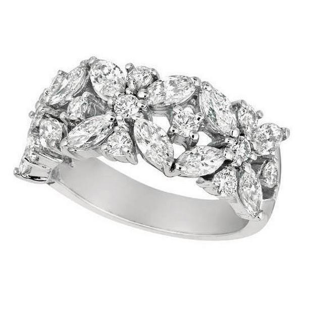 Picture of Harry Chad Enterprises 15796 2 CT Marquise & Round Diamond 18K White Gold Engagement Band&#44; Size 6.5