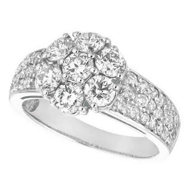 2.02 CT Round Diamond Flower Style White Gold Anniversary Ring, Size 6.5