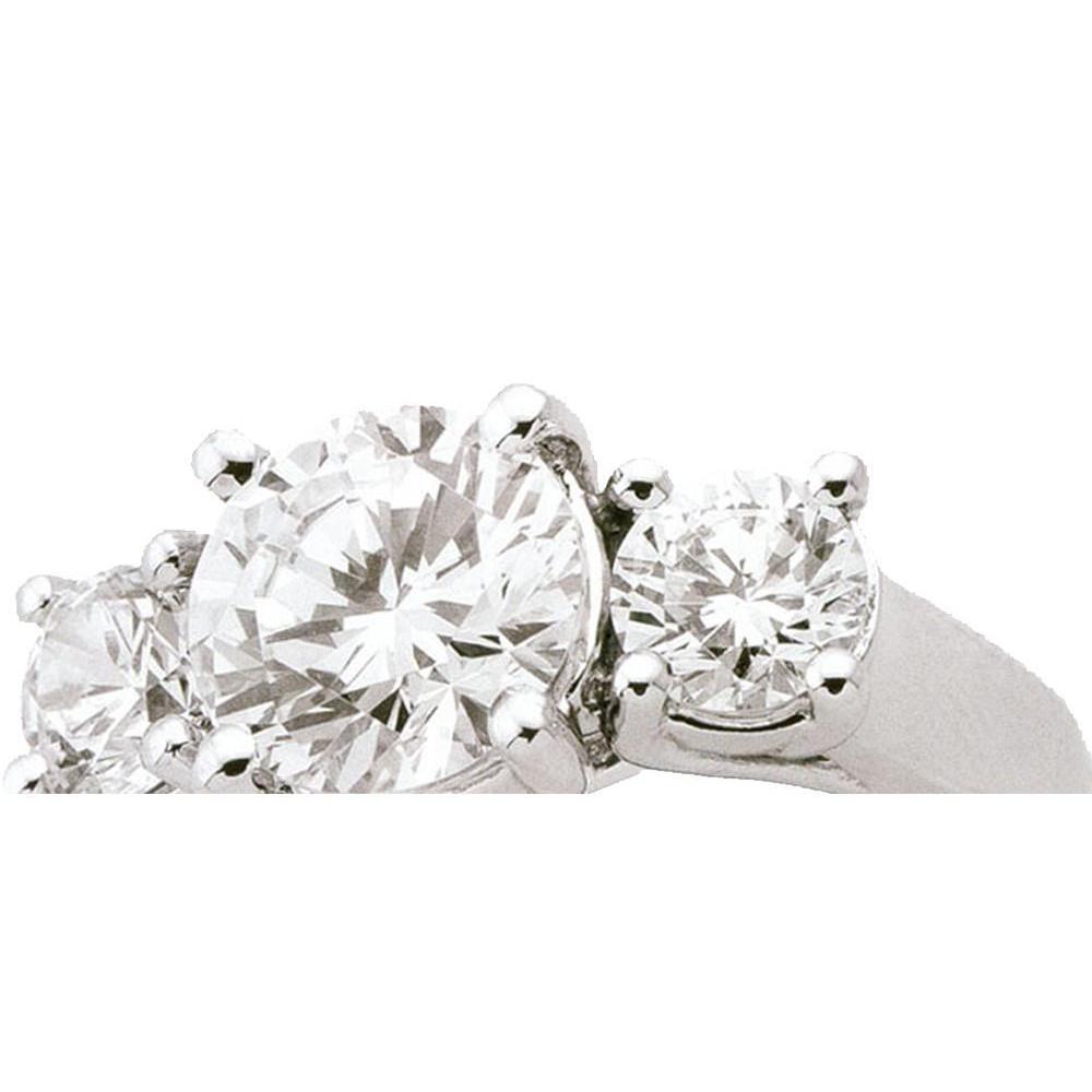 2.55 CT White Gold Diamond Womens Three Stone Ring, Size 6.5