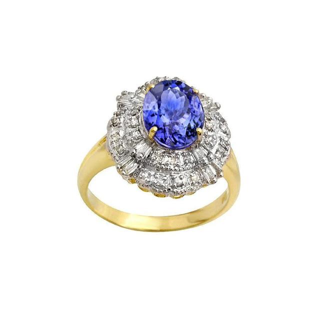 2267 8 CT Oval Tanzanite & Baguette Diamonds Gold Ring, Size 6.5