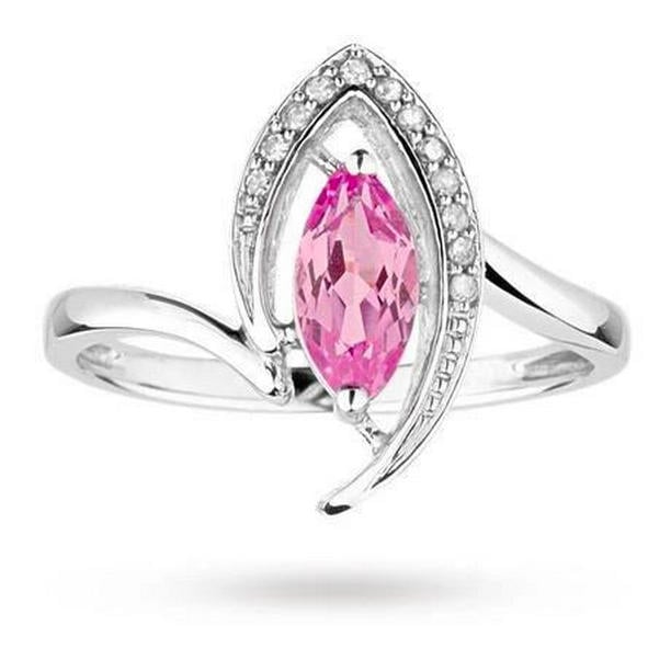 Marquise Cut Pink Sapphire 1.75 CT Gemstone Diamond Ring, Size 6.5