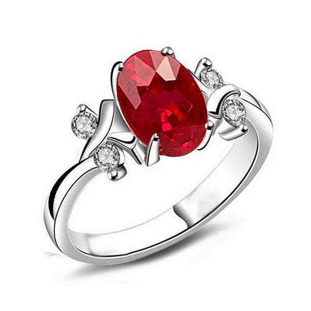22857 Solitaire with Accent 1.70 CT Ruby & Diamonds Ring, 14K White Gold - Size 6.5