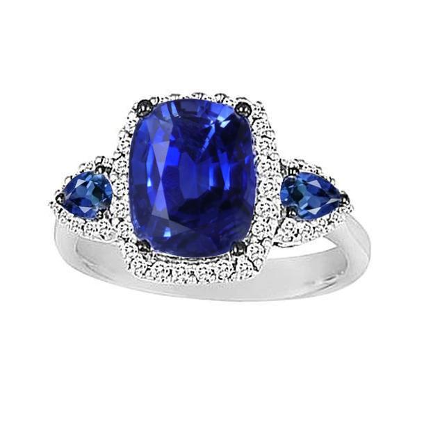 Picture of Harry Chad Enterprises 24314 7.25 CT 3-Stone Style Cushion Ceylon Sapphire Gold Diamond Ring&#44; Size 6.5