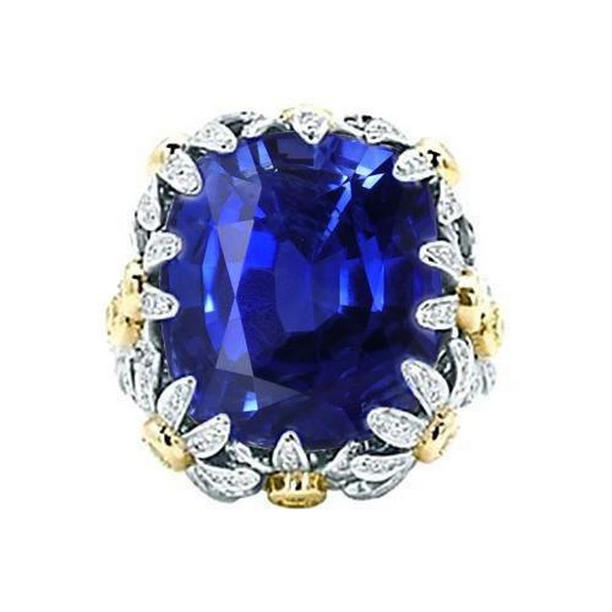 Picture of Harry Chad Enterprises 24394 Blue Sapphire & Diamond 8.80 CT Antique Style Ring&#44; Two Tone Gold - Size 6.5