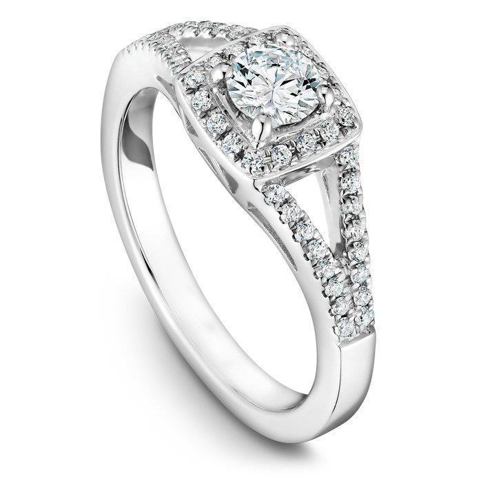 Diamond 3.50 CT Split Shank Halo Ring, 14K White Gold - Size 6.5