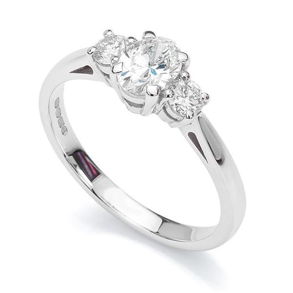 29142 Oval & Round Three Stone 2.30 CT Diamond Ring, 14K White Gold - Size 6.5