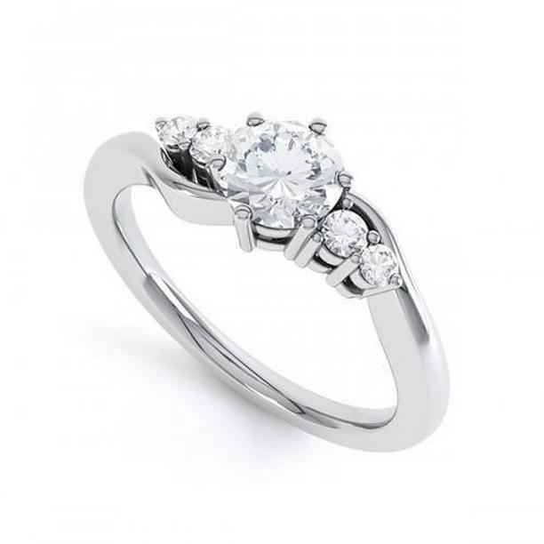 1.85 CT Round Five Stone Diamonds Engagement Ring, 14K White Gold - Size 6.5
