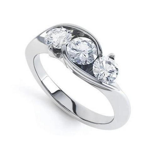 29163 Three Stone 2.50 CT Round Cut Diamonds Engagement Ring, 14K White Gold - Size 6.5