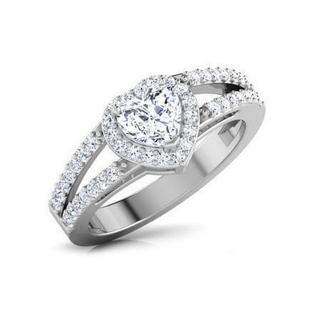 1.71 CT Heart & Round Halo Split Shank Diamond Ring, 14K White Gold - Size 6.5