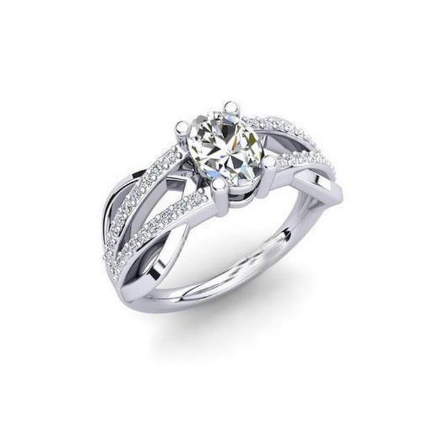 29494 2 CT Sparkling Oval & Round Diamond Engagement Ring, 14K White Gold - Size 6.5
