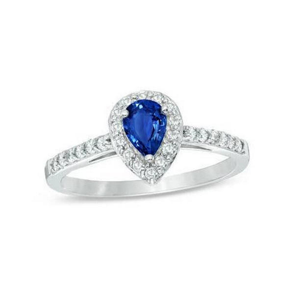 Picture of Harry Chad Enterprises 29509 2.25 CT Halo Diamonds Ceylon Sapphire Ring&#44; 14K White Gold - Size 6.5