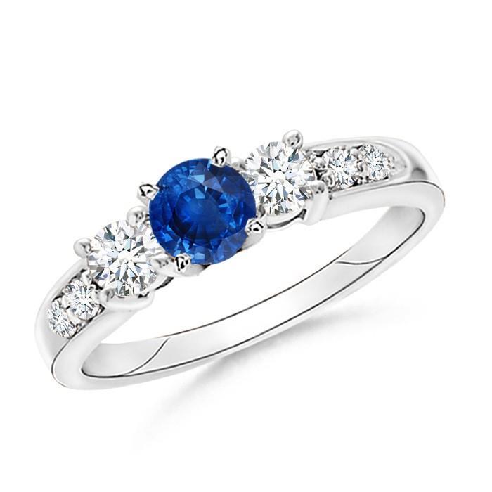 White Gold 3.40 CT Round Sri Lanka Sapphire Diamond Engagement Ring, Size 6.5