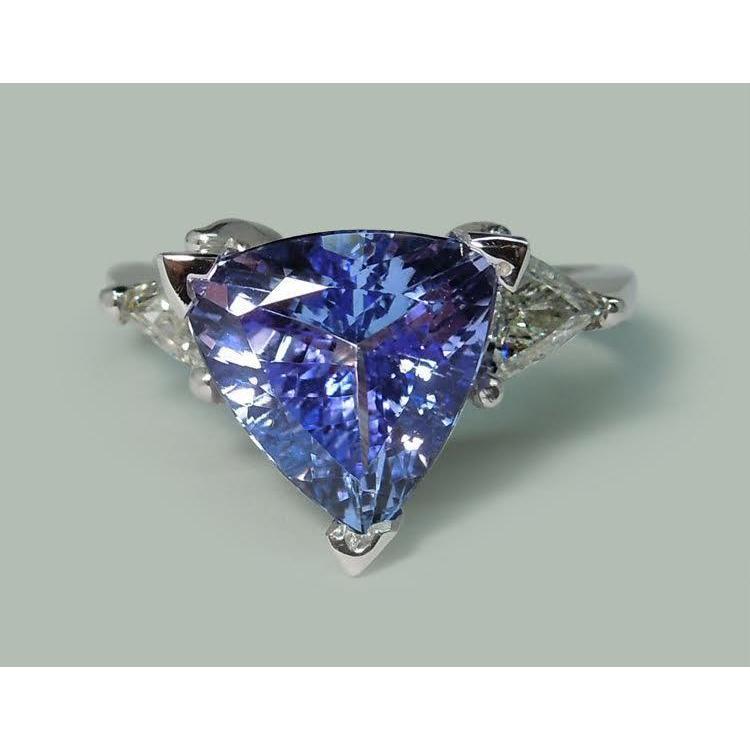 Picture of Harry Chad Enterprises 29576 6.5 CT Three Stone Trilliant Cut Blue Diamond Gemstone Ring&#44; 14K White Gold - Size 6.5