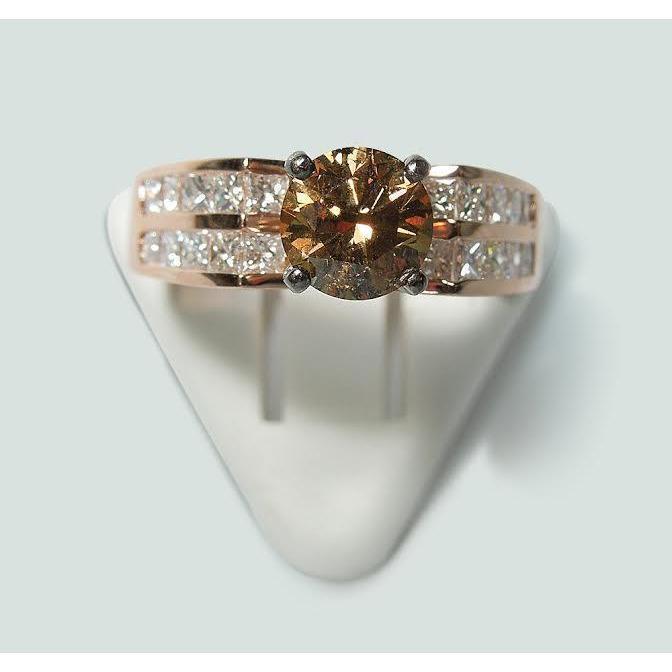 Picture of Harry Chad Enterprises 29594 2.5 CT Round Brown Champagne Diamond Gemstone Ring&#44; 14K Rose Gold - Size 6.5