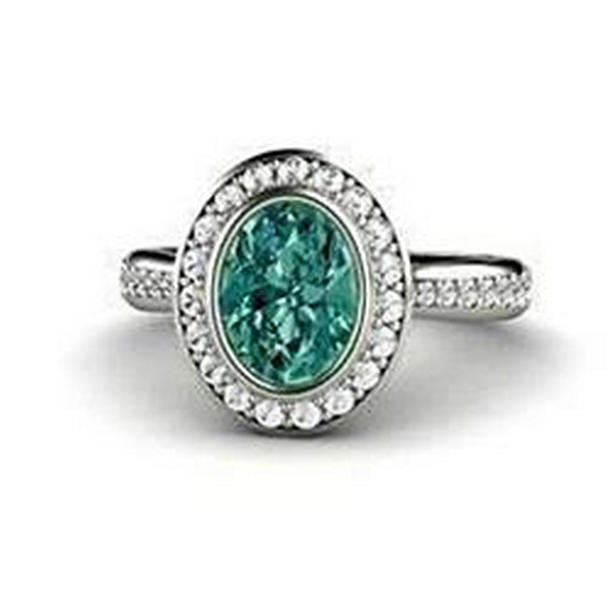 34801 1.50 CT Green Oval Sapphire & Diamond Ring, 14K White Gold - Size 6.5
