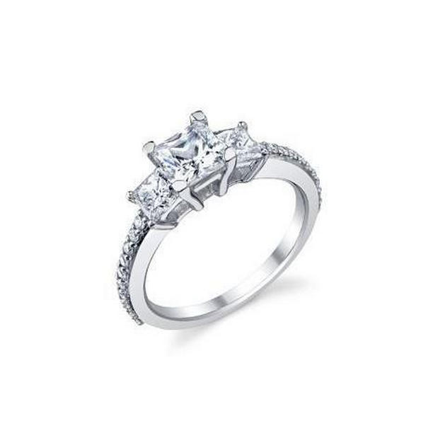 2 CT Princess & Round Cut Diamonds Engagement Ring, 14K White Gold - Size 6.5