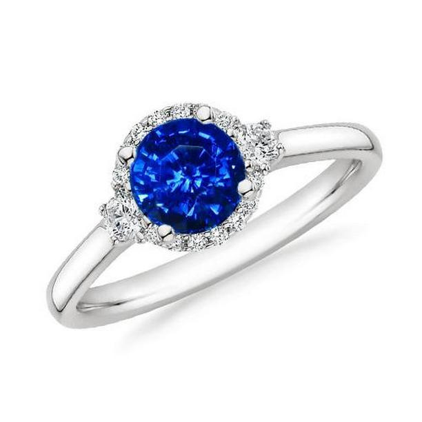 Picture of Harry Chad Enterprises 34976 2.90 CT Solitaire with Accents Ceylon Blue Sapphire Diamonds Ring&#44; Size 6.5