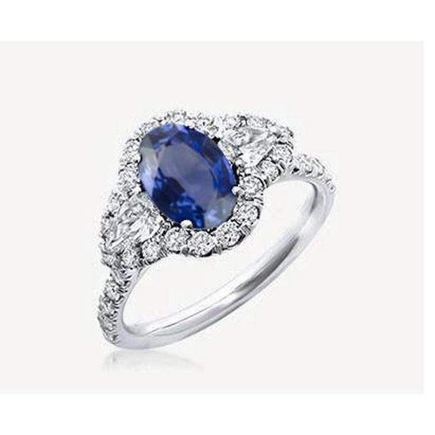 35171 14K White Gold 4.20 CT Sri Lankan Sapphire Diamonds Ring, Size 6.5