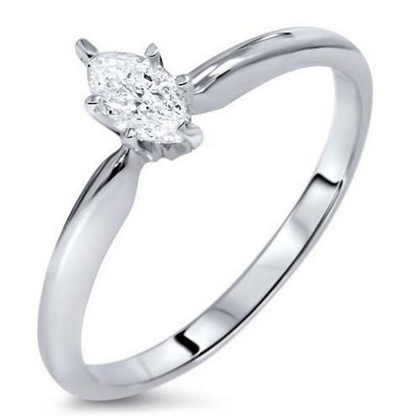 35209 0.75 CT Marquise Solitaire Diamond Engagement Ring, 14K White Gold - Size 6.5