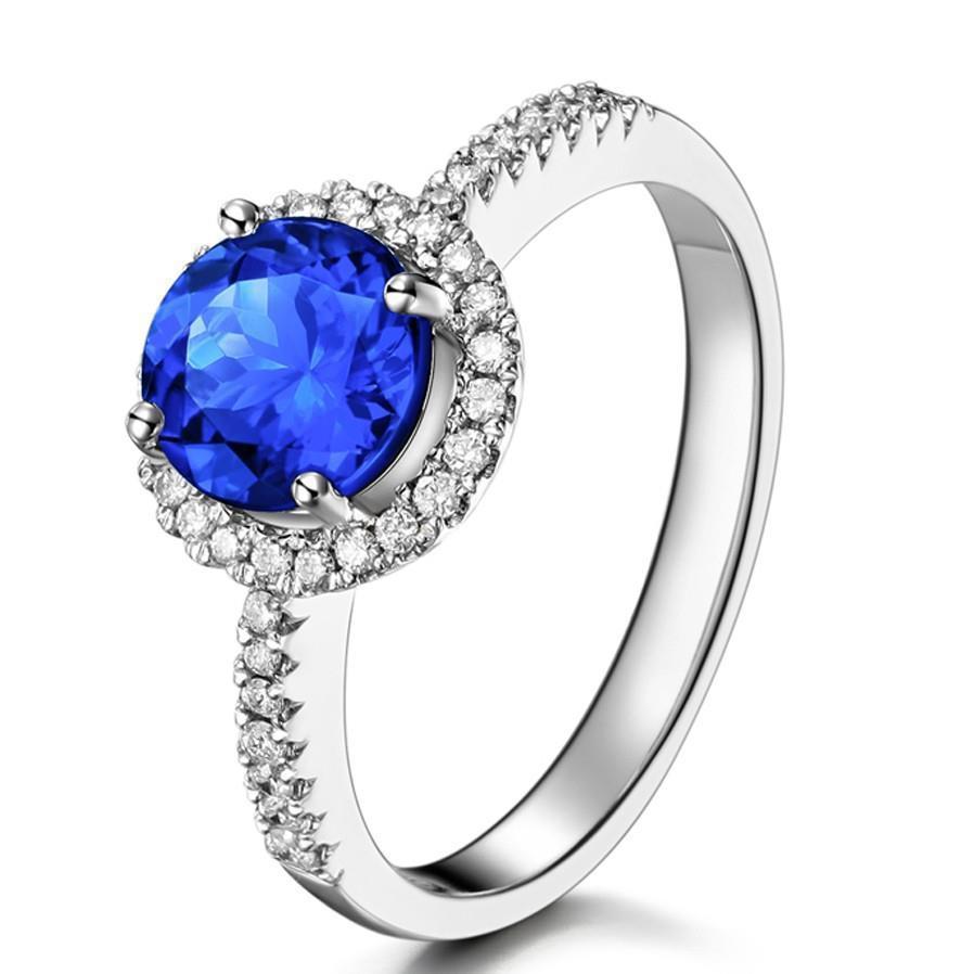 35264 2.85 CT Sri Lanka Sapphire Diamonds Ring, 14K White Gold - Size 6.5