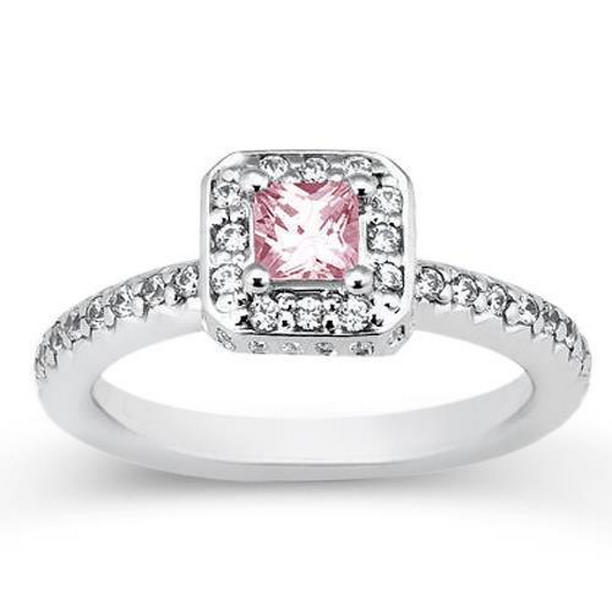 Picture of Harry Chad Enterprises 35386 2.75 CT Princess Pink Sapphire 14K White Gold Gemstone Halo Ring&#44; Size 6.5