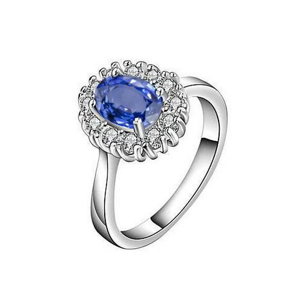 35489 2 CT Oval Cut Sri Lanka Sapphire & Round Diamonds Ring, 14K White Gold - Size 6.5