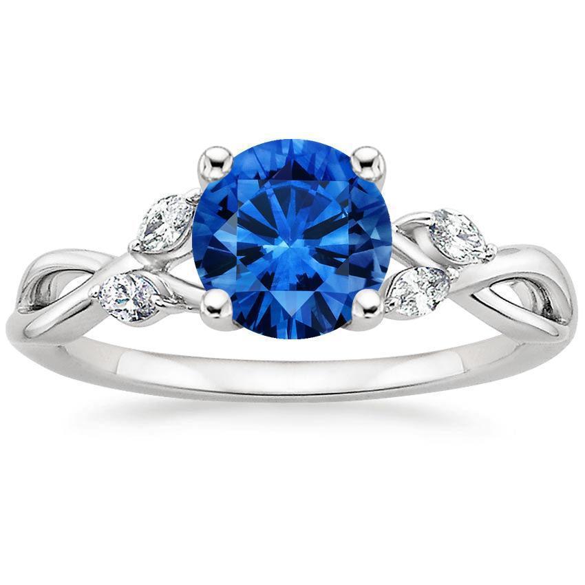 Picture of Harry Chad Enterprises 35514 2.10 CT Round Sri Lankan Sapphire & Marquise Gold Diamond Ring&#44; Size 6.5