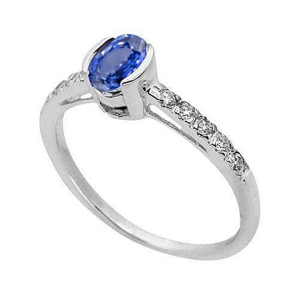 Picture of Harry Chad Enterprises 35521 1.41 CT Bezel Set Oval Sri Lanka Blue Sapphire Diamond Ring&#44; Size 6.5