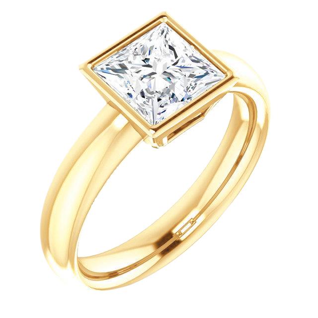 Picture of Harry Chad Enterprises 35538 Bezel Set 2 CT Princess Diamond Solitaire Ring&#44; 14K Yellow Gold - Size 6.5