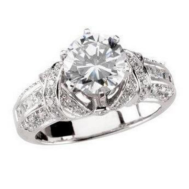 39676 2 CT Round Diamond with Accents Anniversary Ring, 14K White Gold - Size 6.5