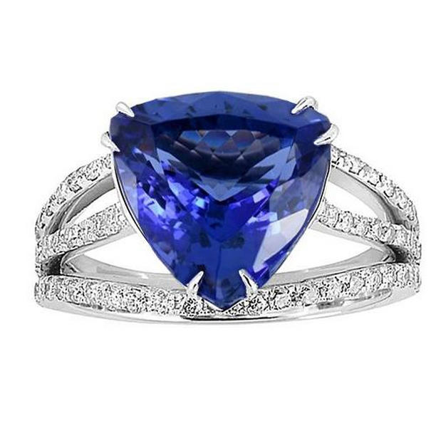 14K White Gold Trillion Tanzanite & Diamonds 6.01 CT Ring, Size 6.5