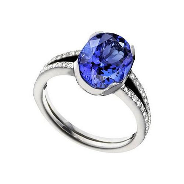 39845 7.01 CT Oval Tanzanite Diamonds Engagement Ring, 14K White Gold - Size 6.5