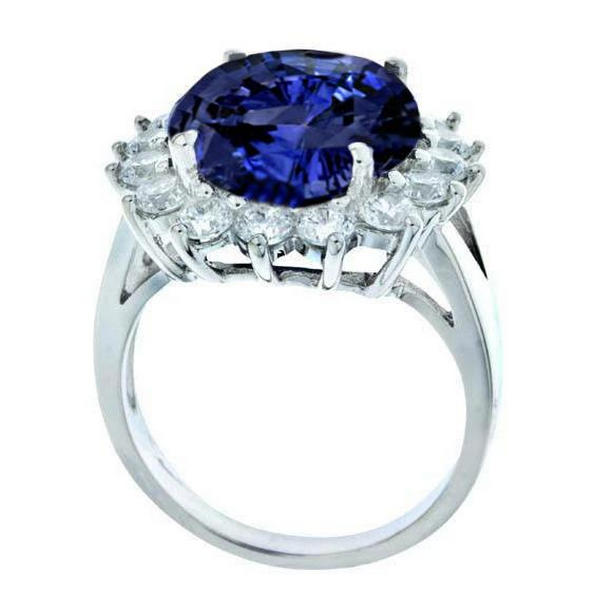 3.26 CT Tanzanite & Round Diamonds Ring, 14K White Gold - Size 6.5