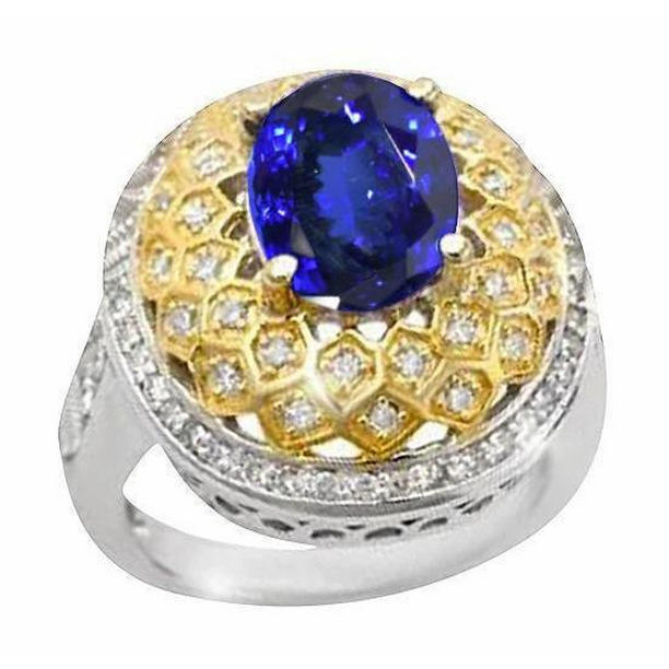 39859 Sparkling 3.11 CT Oval Tanzanite Diamonds Ring, Two Tone Gold - Size 6.5 -  Harry Chad Enterprises